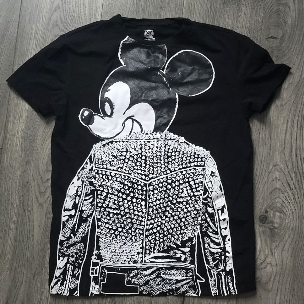 Xray Mickey Mouse Studded Biker Women's T-shirt Black Hipster M